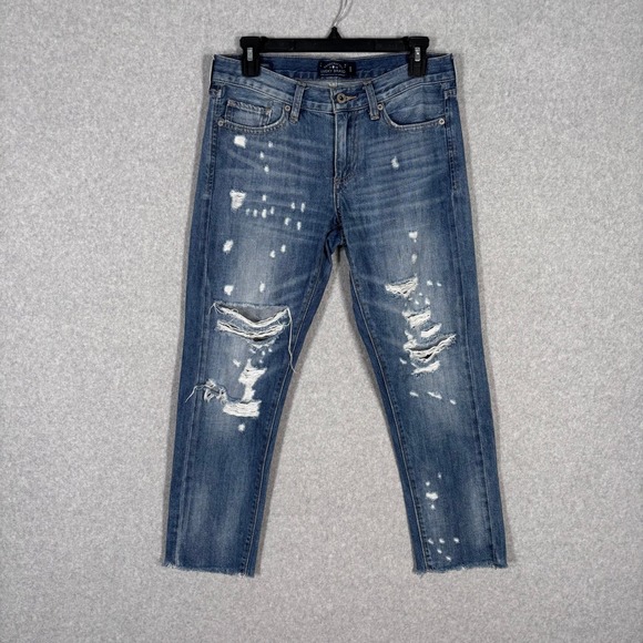 Lucky Brand Sienna Slim Boyfriend Jeans 2 Crop Ripped Destroyed Holes Frayed Hem - Picture 1 of 14